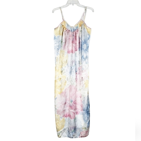 VTG Mary McFadden maxi length floral silky nightgown slip dress - Picture 1 of 6